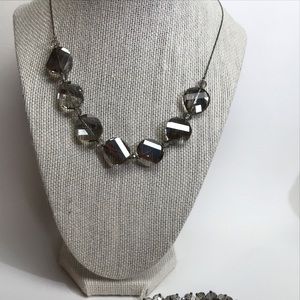 Smoky glass beaded necklace and stretch bracelet